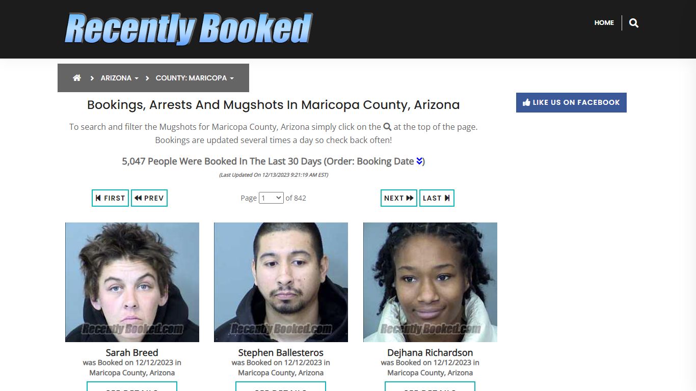 Bookings, Arrests and Mugshots in Maricopa County, Arizona